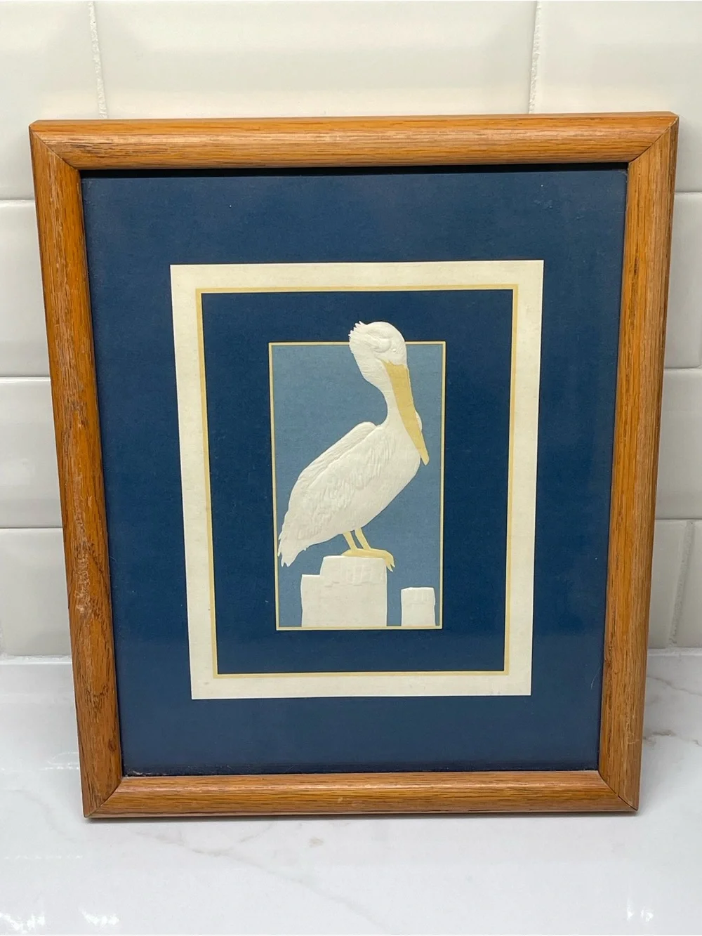 Pelican Art Framed Curtis Swann Embossed Matted Nature Wall Decor VTG